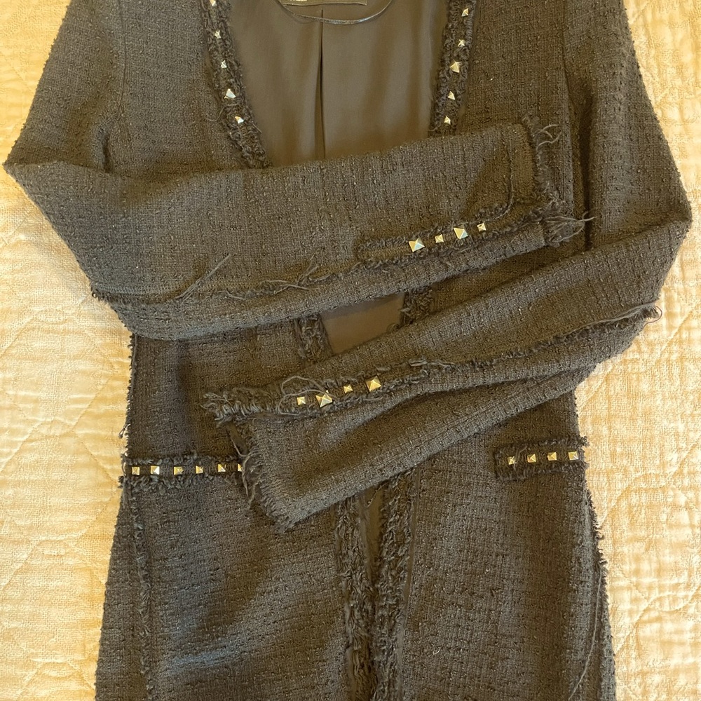 Zara Boucle Tweed Structured Jacket With Studs, Xs - image 4